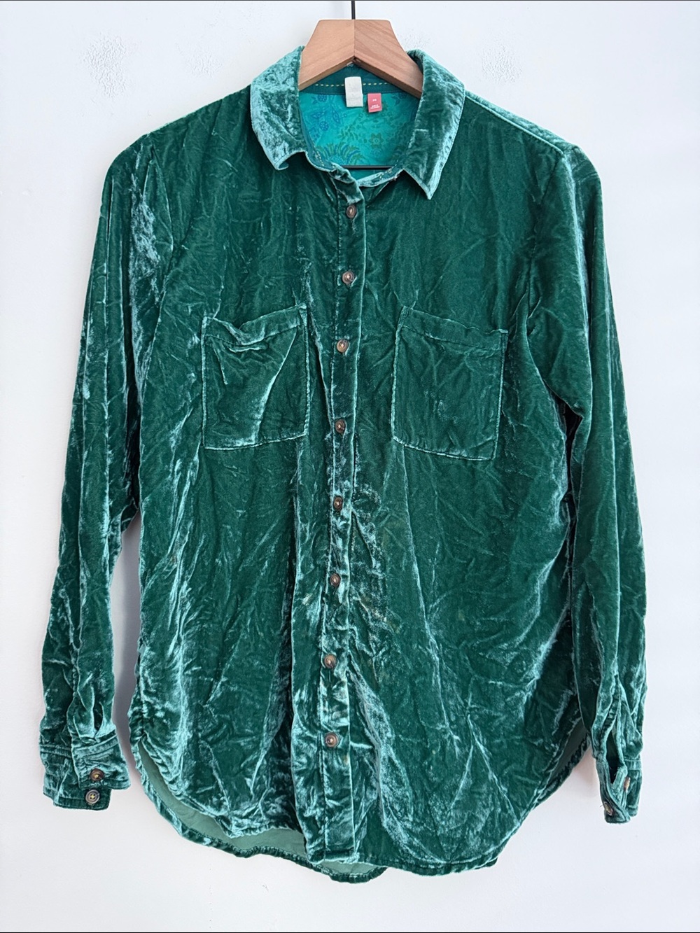 Pilcro Anthropologie Green Velvet Button Down Shirt long sleeve XS